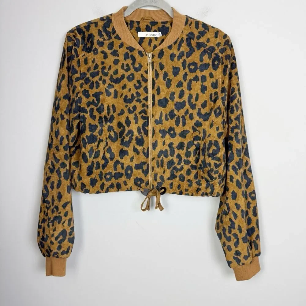 Essue | Animal Print Textured Semi Crop Zip Front Jacket Women’s Size Medium